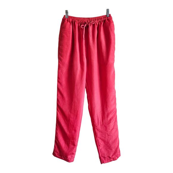 MURELI Women's S Silk Blend Track Pants Drawstring Elastic Salmon Pink Lined - Picture 1 of 7